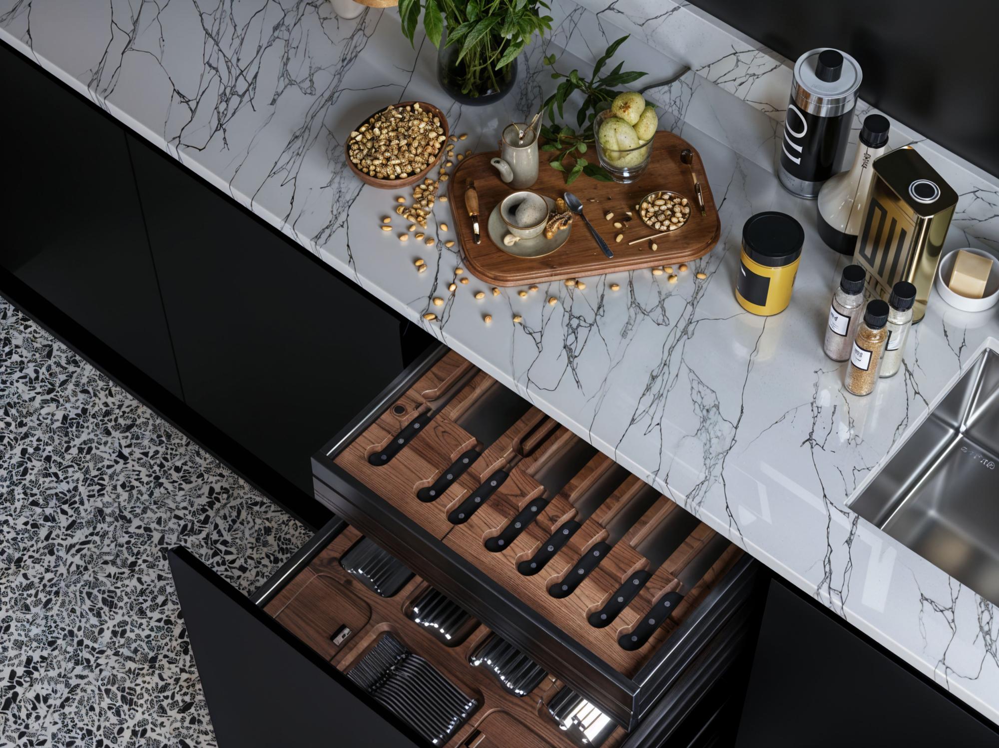 Elegant kitchen workspace with polished tools